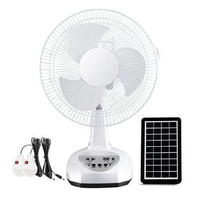 China 12 Inch Solar Rechargeable Fan With Battery And 2 pcs LED Bulbs Sustainable Solution for sale