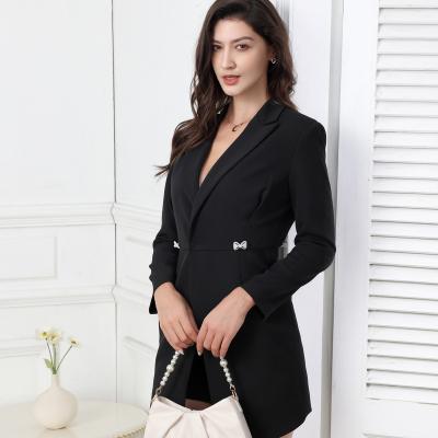 China Anti-wrinkle OEM Designer Luxury Clothing Ladies Business Dress Sheath Long Casual Wear Short Women Office Blazer Formal Dresses for sale