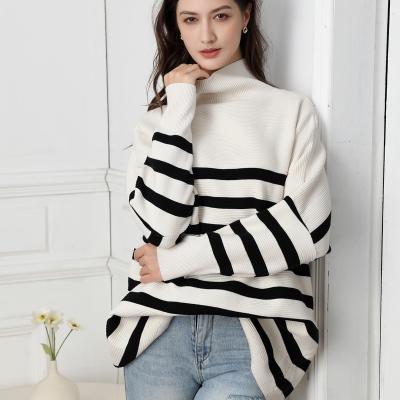 China 2022 Autumn Winter Loose Knitted Sweater women's color block new Anti-wrinkle striped warm female pullovers oversized pullovers ladies sweaters for sale