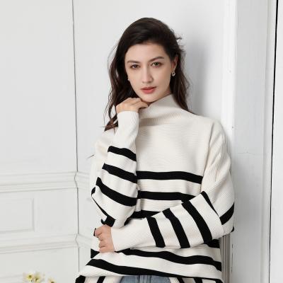 China Luxury Anti-wrinkle Design Korean Knit Striped Women's Net Red Loose Sweater for sale