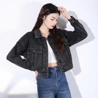 China QUICK DRY Black Denim Jacket Women Short Jean Denim Coat Ladies Bike Jackets Woman Clothing for sale