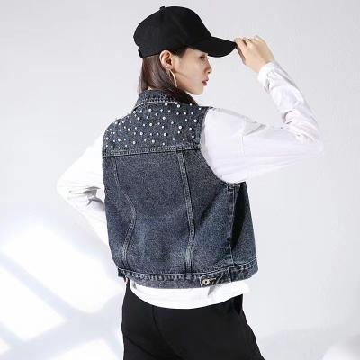 China Waterproof Custom Women's Vintage Cowboy Vest Ladies Slim Plus Size Shorts Invest Jeans Motorcycle Jacket for sale