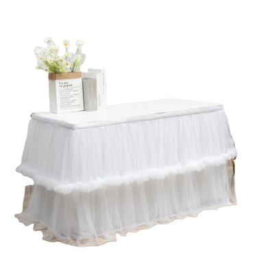 China Multifunctional Wedding Table Skirt Tutu Tulle Office Decor Birthday Party Baby Shower Banquet Skirts Feast Decoration for sale