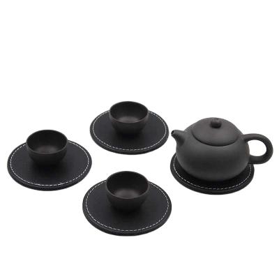 China 6pcs/set Round PU Coaster Drinks Coffee Cup Creative Leather Mat Tea Pad Dining Place Mat Table Black Brown Chic Decoration Viable for sale