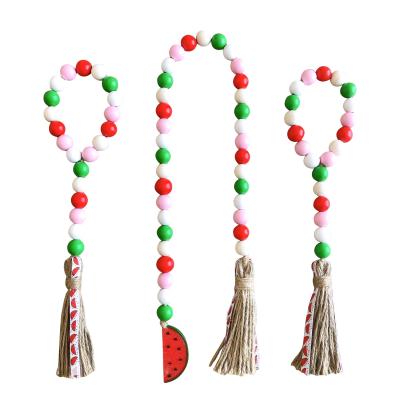 China Simple Modern Nordic Style 3pcs/set Hemp Rope Wood Beads With Tassels Home Bedroom Hanging Decor for sale