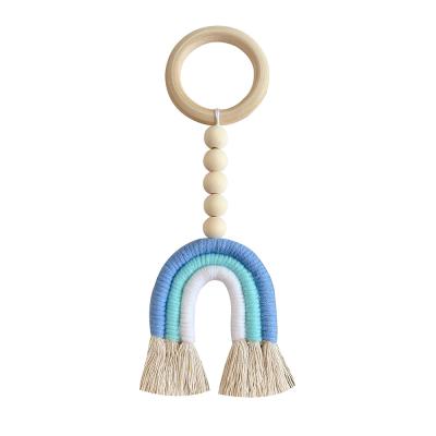 China Modern Nordic Style Simple Wooden Iridescent Ring Hanging Decoration With Tassels Kids Room Home Decor for sale