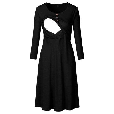 China Europe Style Round Collar Long Sleeve Single Button Maternity Dress Maternity Dress Decorative Pregnancy Nursing Nursing Cloth for sale