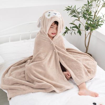 China Viable Children's Bath Masked Towel Coral Velvet Soft Baby Washcloth Thicken Newborns Cartoon Bathrobe With Hat for sale