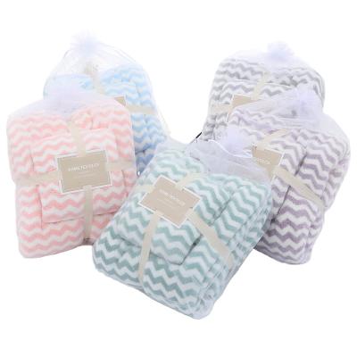 China 2pcs/set Sustainable Striped Coral Fleece Bath Towel For Home Hotel Bathroom Outdoor Beach Towels Super Absorbent Washcloth Face Towel for sale