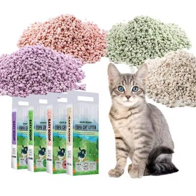 China Sustainable Natural Eco-friendly 6L Dust Free Strong Quick Clumping tofu cat litter Odor Control Flushable Cat Litter sand with fruit scent for sale