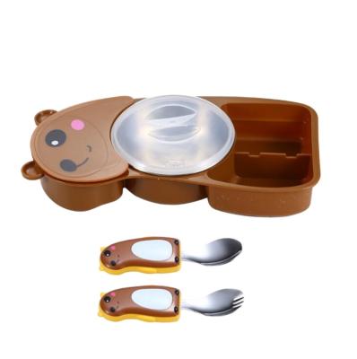 China Children's 304 Stainless Steel Children's Dinnerware Set, Divided Bowl, Cartoon Spoon Dish Set for sale