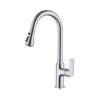 Cina Modern Faucets Manufacturer Brass Long Flexible Hose Pull Down Single Sink Mixer Tap Rotating Hot and Cold Water Kitchen Sink Faucet in vendita