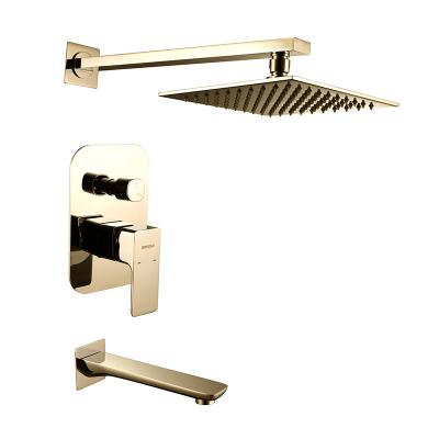 China Without Slide Bar Shower Systems Hot And Cold Bathroom Taps Contemporary Shower Rain Head Shower Faucet Set Gold for sale