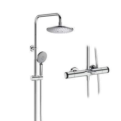 中国 With Sliding Bar UK Wras Bathroom Exposed Chrome Thermostatic Brass Bathroom Rain Shower System Faucet Mixer Tap Taps Kits Shower 販売のため