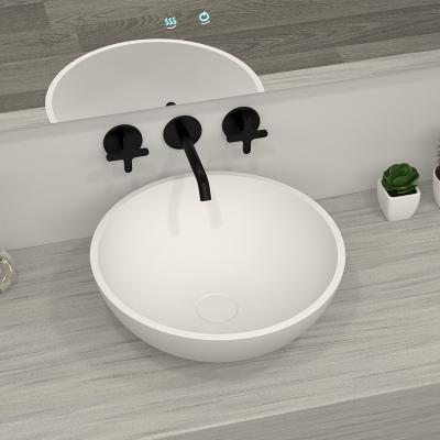 China Empolo Stone Resin Wash Basin Easy Clean Artificial Solid Outdoor Wash Basin Around Sink Stone Bathroom for sale