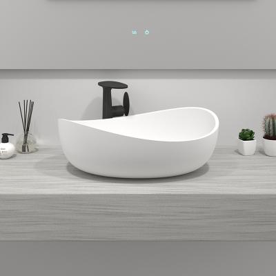 China Good Price Easy Clean Stone Basin Solid Surface Over Counter Bathroom Sink Wash Basin for sale