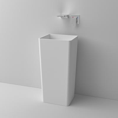 China Easy Clean Unique Free Standing Basin Bathroom Vanities Modern Cast Resin Stone Basin Pedestal Stone Sink for sale