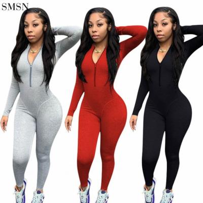 China Autumn best-selling new style solid color zipper jumpsuit women's anti-pilling one-piece overalls long sleeve coveralls for sale