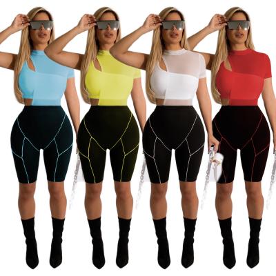 China Hot Selling Amazon Anti-pilling Mesh Shorts Strapless Suit Solid Color Hot Three-Piece Set for sale