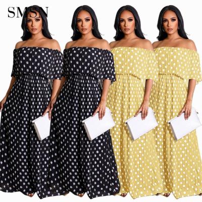 China Summer Anti-Static Beach One-Shouldered Dress Polka Dots Print Maxi Long Dress for sale