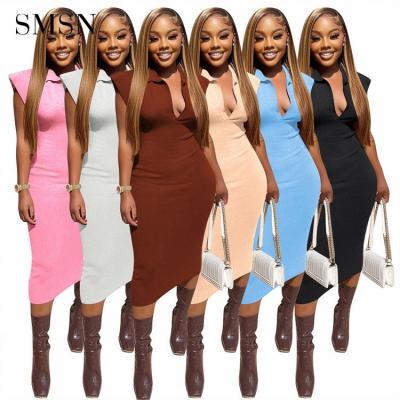 China Anti-Static Sleeveless Women Dress Sexy Solid Color Polo Neck Bodycon Lady Maxi Dress for sale