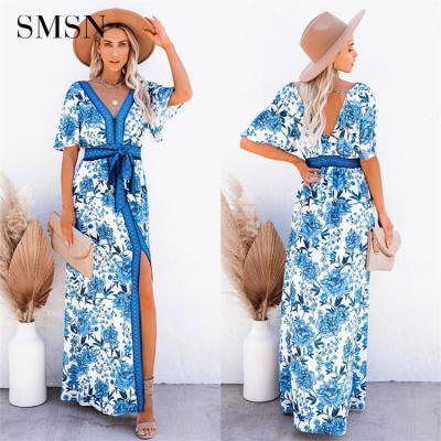 China Summer Casual Floral Dress Anti-Static Beach Maxi Dresses for sale