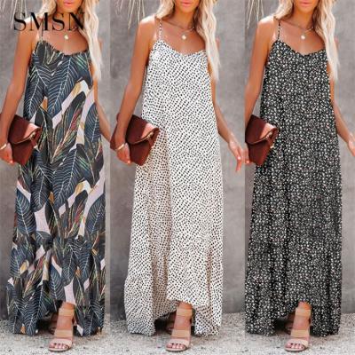 China Holiday Beach Floral Maxi Dress Spaghetti Strap Loose Women Anti-Static Dress for sale