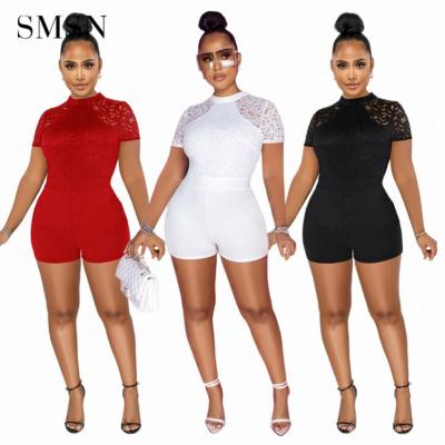 China Anti-Wrinkle Lace Bodycon Mesh Jumpsuit Womens One-Piece Shorts Stitching Jumpsuit And Romper for sale