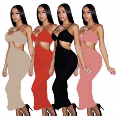 China Ckfashion Anti-Static Fashion 2021 Solid Color Cavity Sexy Women Summer Long Maxi Dresses Lady Dress for sale