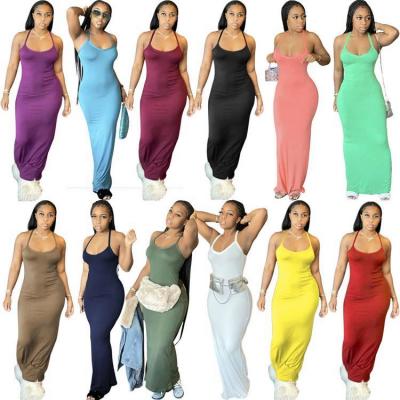 China Ckfashion Newest Design Summer Solid Color Anti-Static Spaghetti Strap Long Maxi Dresses Sexy Women Casual Dress 2021 for sale