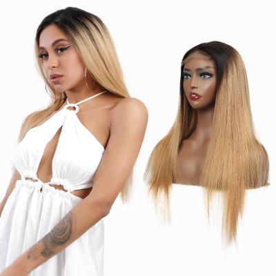 China Ombre Straight Hair 4x4 Lace Closure Wig Silky Straight Pre-Plucked 1B/27 Lace Closure Wig For Women Lace Closure Straight Hair Wigs for sale