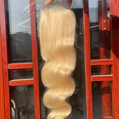 China SPARK 13*4 613 Brazilian Blonde Virgin Hair 4x4 Lace Closure Swiss Blonde Extension For Women Blonde 4*4 Silky Straight Wave for sale