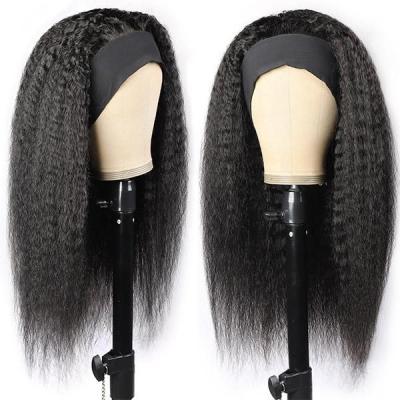 China Glueless Straight Natural Black Curly Headband Wigs Glueless Hair Yaki Sparkle Yaki Headband Straight Wigs For Black Women for sale