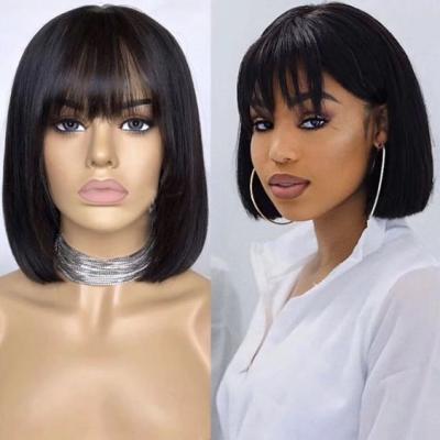 China Indian Malaysian Peruvian Brazilian Cheapest Machine Made Bob Wigs Hair Lace Up Non Lead Wigs For Black Women Remy Silky Straight Human Hair Wig for sale