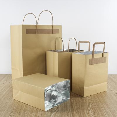 China Customized Recyclable Customized Kraft Aluminum Foil Cater Handbag Customized Coffee Insulation Aluminum Foil Square Plain Paper Bag for sale