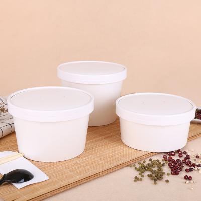 China Hot Selling Disposable Wrapping Paper Soup Bucket Paper Bowl Salad White Round Take Out Fast Food Paper Bowl for sale