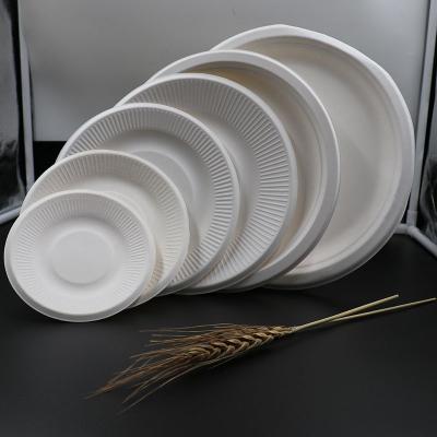 China Disposable Food Tableware Cake Dish Thickened Pulp Round Tableware Paddle Paper Plate Degradable Cake Paper Tableware for sale