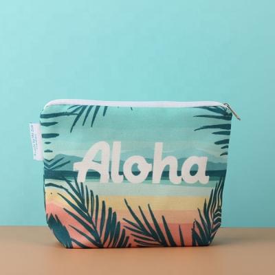 China Fashion Hawaii Aloha Full Color Printing Washable Customized Customized Canvas Zipper Cosmetic Pouch for sale