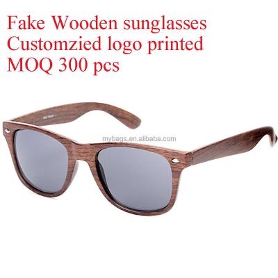 China Eyewear Trade Customized Customized Logo Printed Fake Business Name Promotional Printing Gifts Wood Grain Sunglasses for sale