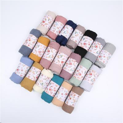 China Wholesale 2021 Tudung Voile Cotton Tudung Voile Cotton Excellent Plain Color Excellent Pleat Cotton Hijab Scarf for sale