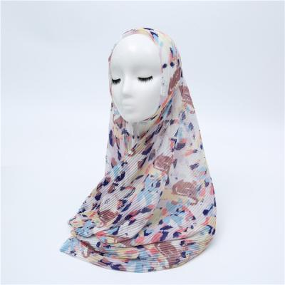 China Custom Chiffon Wrinkle Printed Chiffon Shawl Hijab Scarf Malaysia Neckerchief for sale