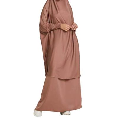 China Abaya 2022 Adult Woman Muslim New Big Swing Long Skirt Solid Color Casual Long Dress Muslim Two-piece Dress for sale