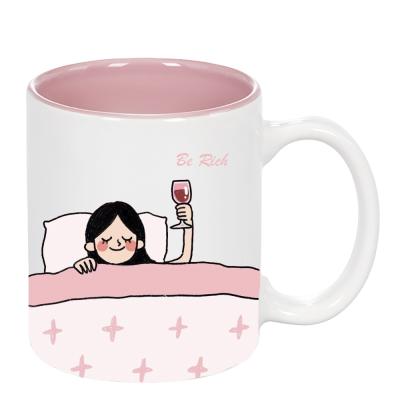 China Sustainable Sublimation Masks Ceramic Mug 11oz Pink Coffee Mug With Design for sale