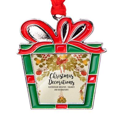 China DIY Home Decoration Ready to Ship Christmas Decoration Sublimation Metal Christmas Gift Box Zinc Alloy Ornament for sale