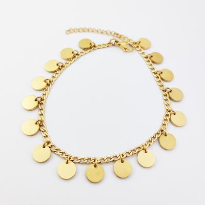 China FASHIONABLE Multi Coin Charm Bracelet Anklet Jewelry Gold Simple White Engraved Initial White Pendant Acero Inoxidable Joyas Round Bracelet for sale