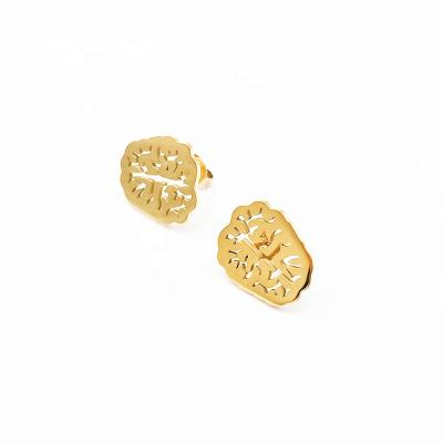 China FASHION Aretes De Oro 18K 14K PVD Acero Inoxidable Brain Women Earrings Jewelry 2022 Plated Stainless Steel Stud Earrings for sale