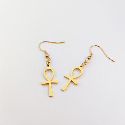 China FASHIONABLE Ankh Circle Earrings For Women 18K Gold Aretes En Acero Inoxidable Por-Mayor Pendientes En Acero Inoxidable Cross Dangle Earring for sale