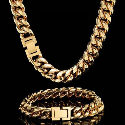 China Cheap GZYS JEWELRY Wholesale Cubana 6MM 8MM 10MM 12MM Non-fading 18k Gold Plated Stainless Steel Mens Cuban Link Chain Necklace for sale