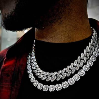 China GZYS JEWELRY Hip Hop Non-fading Gold Plated 12MM Baguette Cut Diamond Square Tennis Chain Necklace for sale