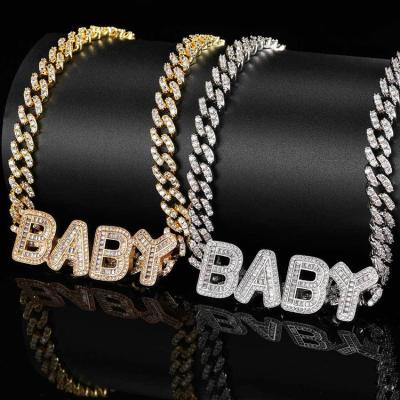 China GZYS JEWELRY 9mm Letter Pendant Necklace Non-fading Cuban Chain Gold Plated Iced Out for sale